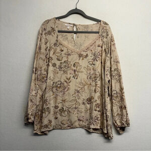 Maurices‎ Floral Peasant Blouse Tan 3X